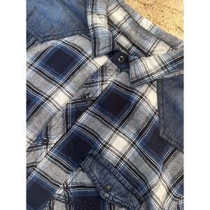 ~ NWT ~ RERUN Shirt Mens XL Blue Black Plaid Long Sleeve Flannel